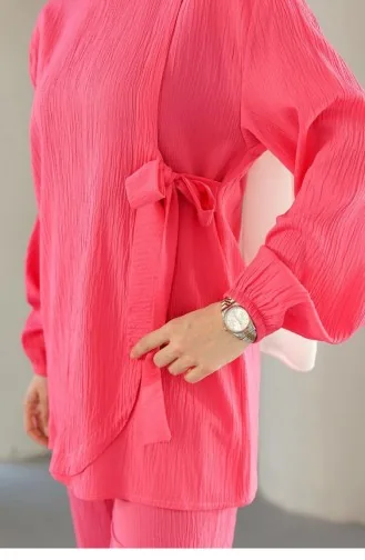 Costume Détaillé Avec Cravate Fuchsia 677