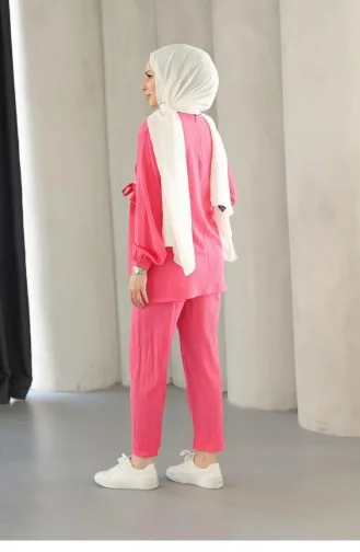 Costume Détaillé Avec Cravate Fuchsia 677