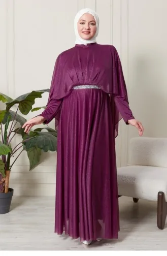 Damen Große Größen Abendkleid Mit Cape Und Glitzer 8098 Pflaume 8098.Mürdüm