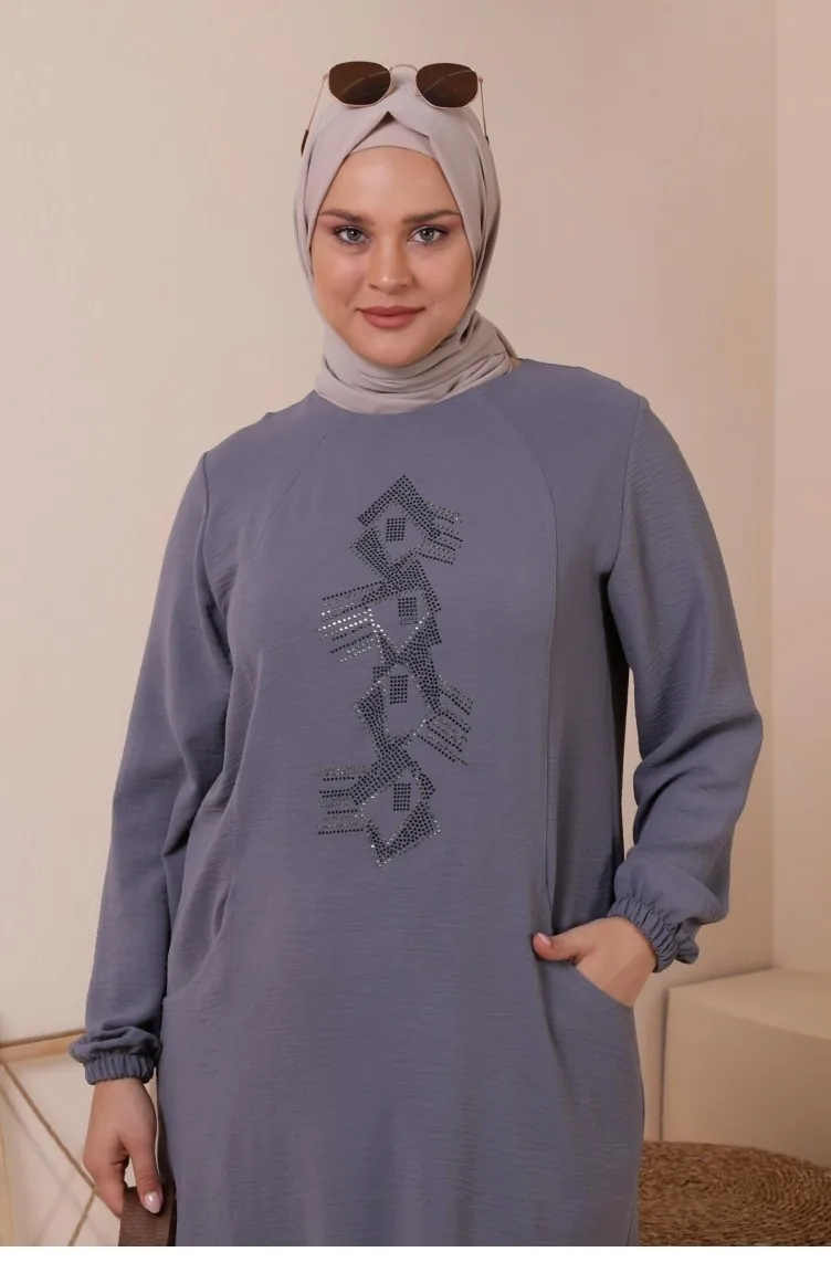 طقم ملابس داخلية وملابس داخلية نسائية مقاس كبير مع جيب وتطريز حجري 8250 رمادي 8250.Gri