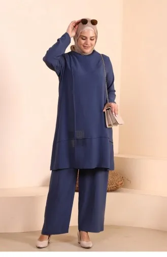 Women`s Hijab Clothing Plus Size Hijab Two Piece Suit Ayrobin Trouser Tunic Suit 8689 Navy Blue 8689.Lacivert