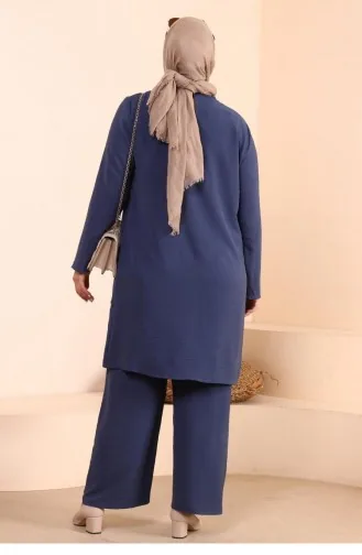 Women`s Hijab Clothing Plus Size Hijab Two Piece Suit Ayrobin Trouser Tunic Suit 8689 Navy Blue 8689.Lacivert