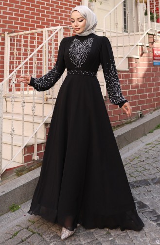 Schwarz Hijab-Abendkleider 6237-01