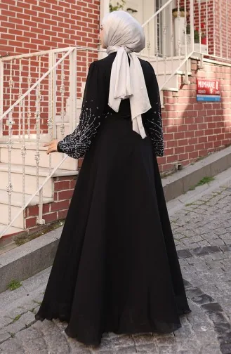 فستان سهرة شيفون حجري 6237-01 أسود 6237-01