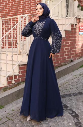 Dunkelblau Hijab-Abendkleider 6237-02