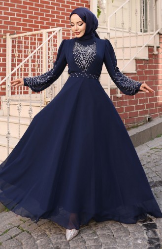 Dunkelblau Hijab-Abendkleider 6237-02