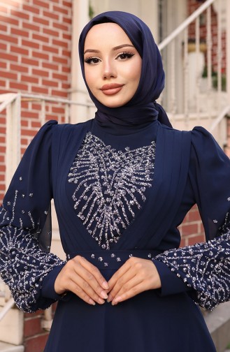 Dunkelblau Hijab-Abendkleider 6237-02