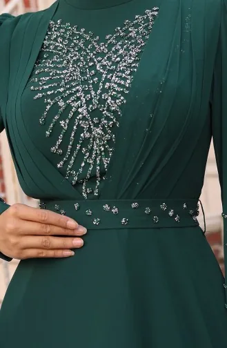 فستان سهرة شيفون حجري 6237-03 أخضر زمردي 6237-03