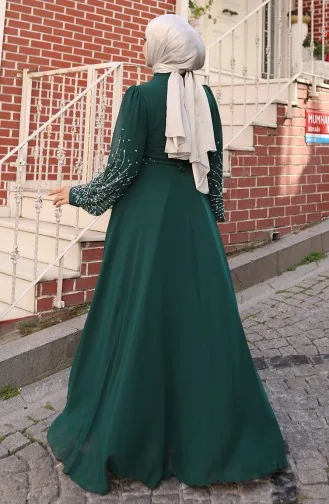 فستان سهرة شيفون حجري 6237-03 أخضر زمردي 6237-03