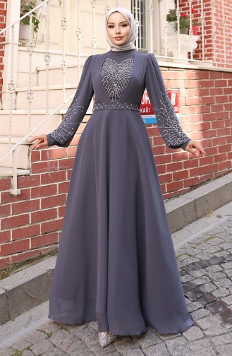 Grau Hijab-Abendkleider 6237-05