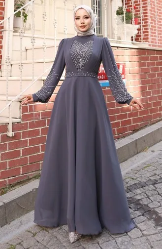 Chiffon Abendkleid Mit Steinen 6237-05 Grau 6237-05