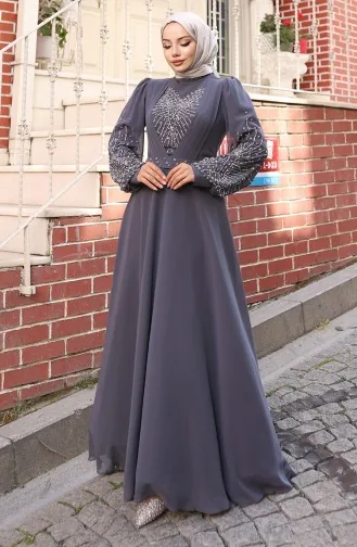 Chiffon Abendkleid Mit Steinen 6237-05 Grau 6237-05