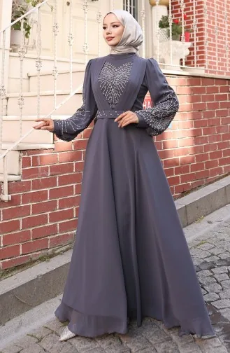 Chiffon Abendkleid Mit Steinen 6237-05 Grau 6237-05