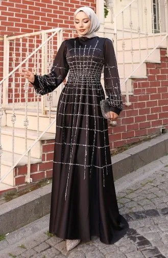 Büyük Beden Saten Abiye Elbise 6249-01 Siyah