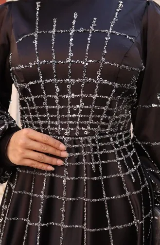 Büyük Beden Saten Abiye Elbise 6249-01 Siyah