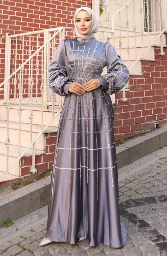 Plus Size Satin Evening Dress 6249-02 Gray 6249-02