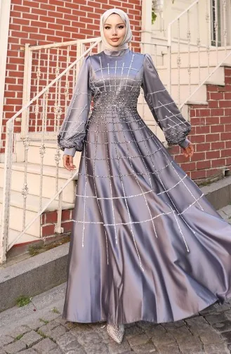 Plus Size Satin Evening Dress 6249-02 Gray 6249-02