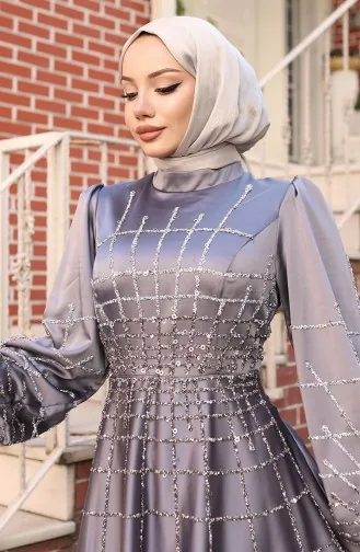 Plus Size Satin Evening Dress 6249-02 Gray 6249-02