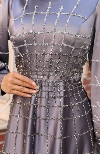 Plus Size Satin Evening Dress 6249-02 Gray 6249-02