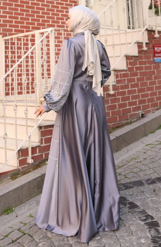 Gray Hijab Evening Dress 6249-02