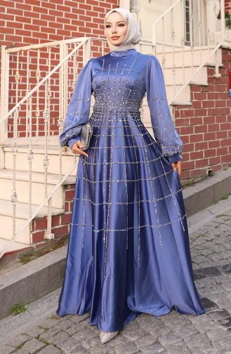 Plus Size Satijnen Avondjurk 6249-03 Indigo 6249-03