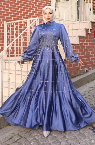 Plus Size Satijnen Avondjurk 6249-03 Indigo 6249-03