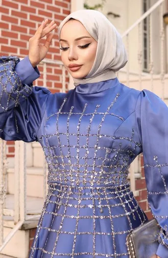 Plus Size Satijnen Avondjurk 6249-03 Indigo 6249-03