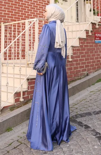 Plus Size Satijnen Avondjurk 6249-03 Indigo 6249-03