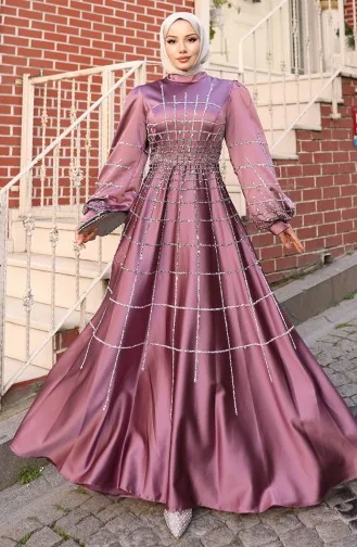 Büyük Beden Saten Abiye Elbise 6249-04 Lila