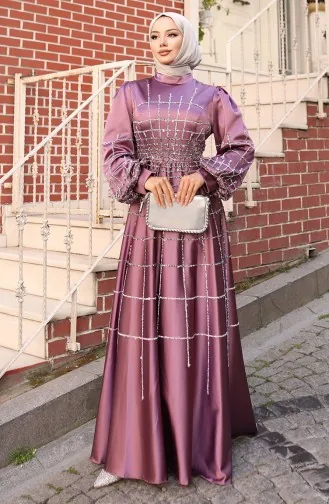 Büyük Beden Saten Abiye Elbise 6249-04 Lila