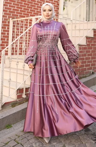 Büyük Beden Saten Abiye Elbise 6249-04 Lila