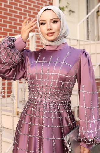 Büyük Beden Saten Abiye Elbise 6249-04 Lila
