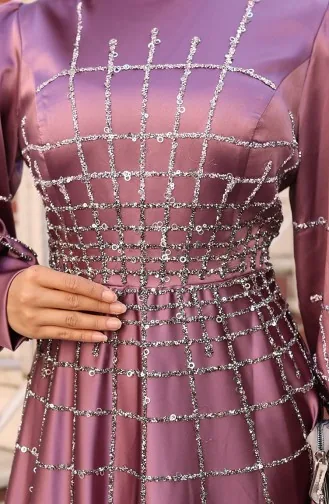 Büyük Beden Saten Abiye Elbise 6249-04 Lila