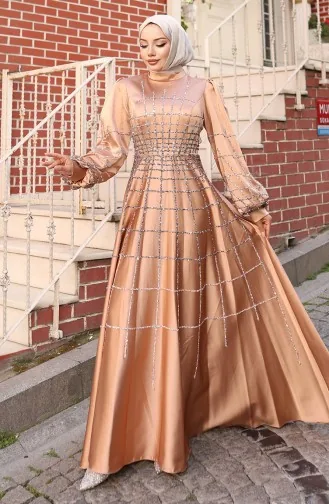 Plus Size Satin Evening Dress 6249-05 Mink 6249-05