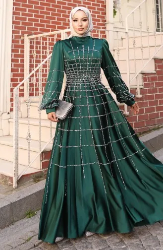 Plus Size Satin Evening Dress 6249-07 Emerald Green 6249-07