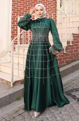 Plus Size Satin Evening Dress 6249-07 Emerald Green 6249-07