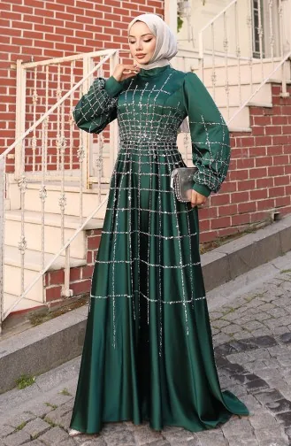 Plus Size Satin Evening Dress 6249-07 Emerald Green 6249-07