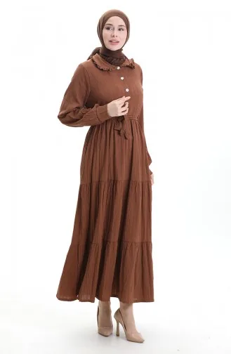 فستان نصف أزرار مجمع 2042-01 بني 2042-01