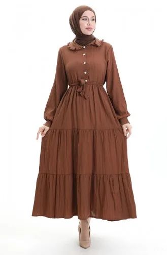 فستان نصف أزرار مجمع 2042-01 بني 2042-01