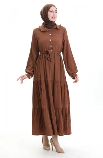 فستان نصف أزرار مجمع 2042-01 بني 2042-01
