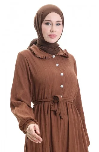 فستان نصف أزرار مجمع 2042-01 بني 2042-01