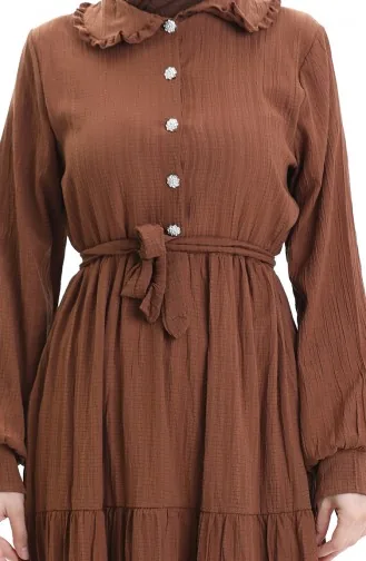 فستان نصف أزرار مجمع 2042-01 بني 2042-01