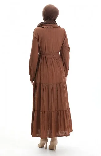 فستان نصف أزرار مجمع 2042-01 بني 2042-01