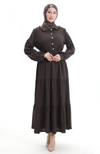 فستان نصف أزرار مجمع 2042-02 بني 2042-02