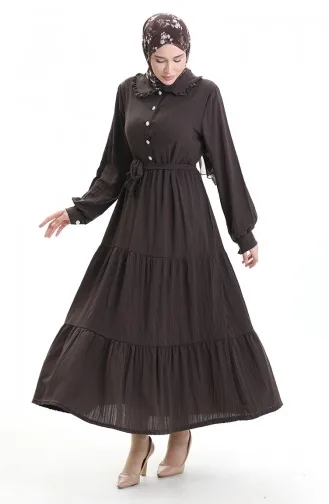 فستان نصف أزرار مجمع 2042-02 بني 2042-02