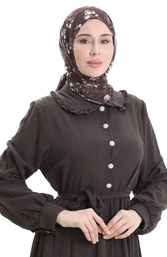 فستان نصف أزرار مجمع 2042-02 بني 2042-02