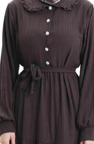 فستان نصف أزرار مجمع 2042-02 بني 2042-02