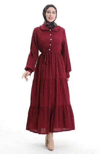 فستان نصف أزرار مجمع 2042-03 أحمر قرمزي 2042-03