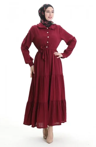 فستان نصف أزرار مجمع 2042-03 أحمر قرمزي 2042-03