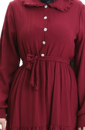 فستان نصف أزرار مجمع 2042-03 أحمر قرمزي 2042-03